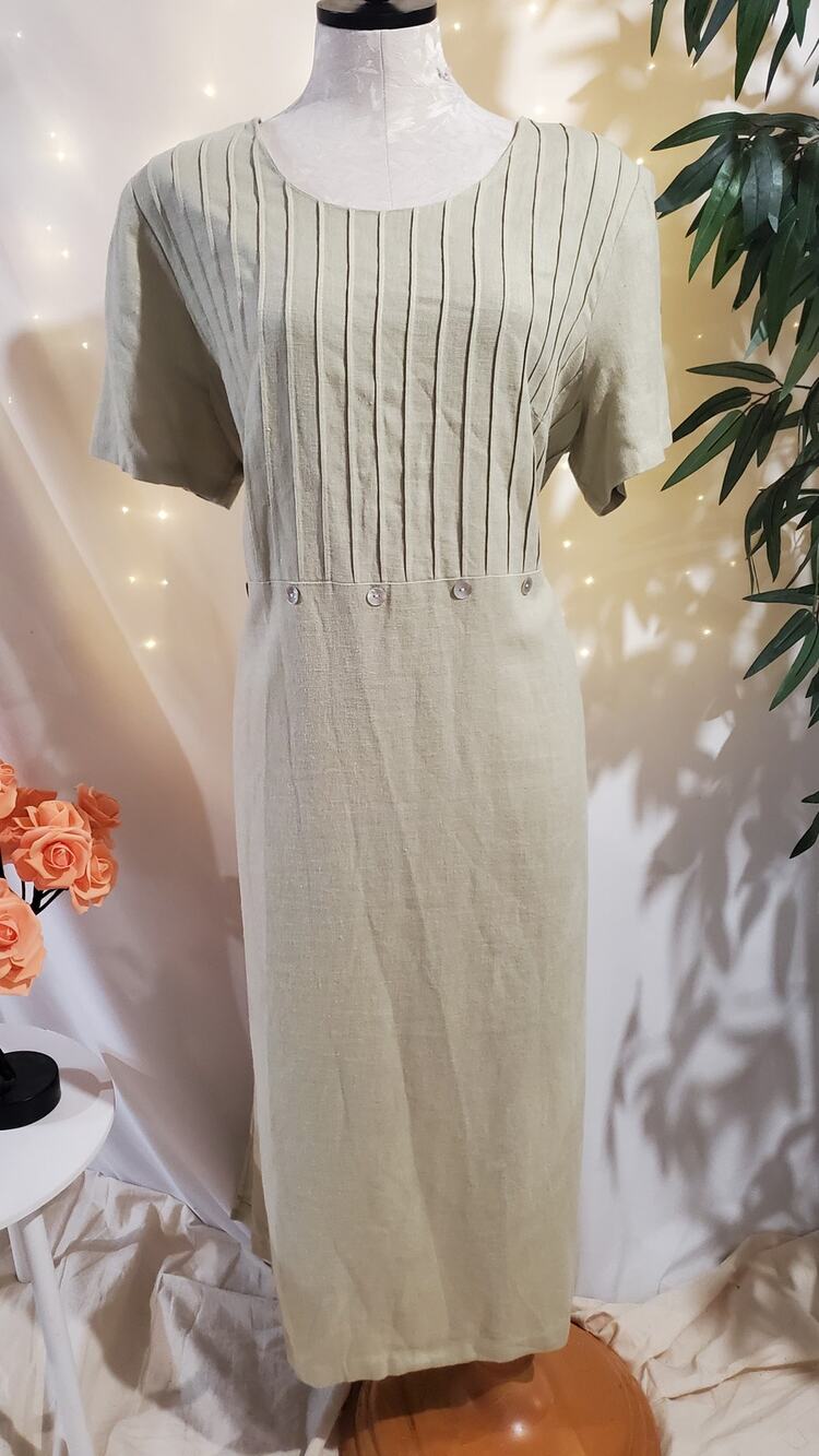 Betsy Lauren Vtg 90s Linen Shell Button Tie Maxi Dress Plus Size 16W Lagenlook